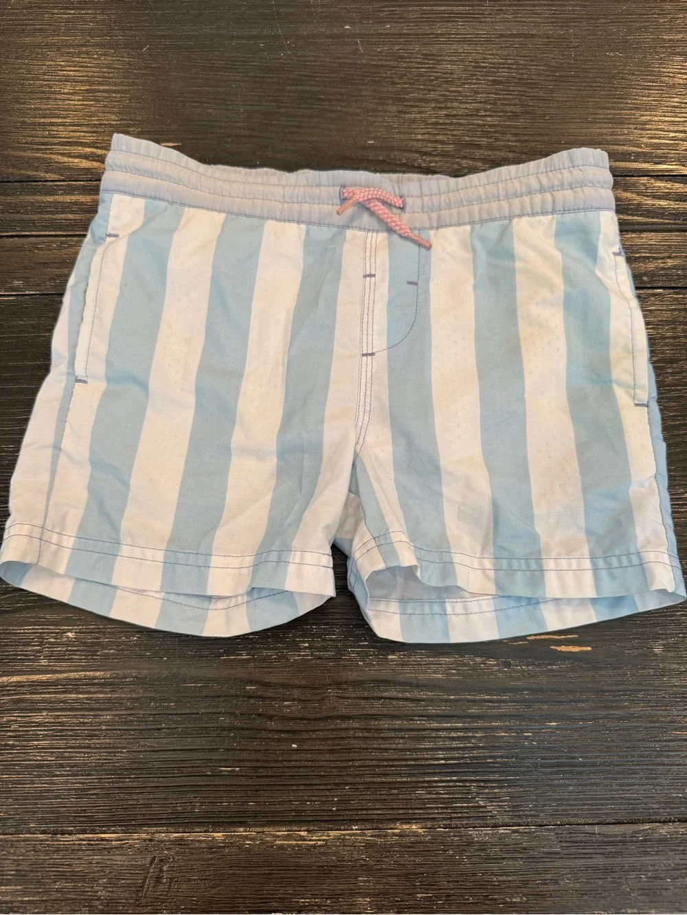 The Beaufort Bonnet Company Blue and White Striped Kids 3T Swim Trunks